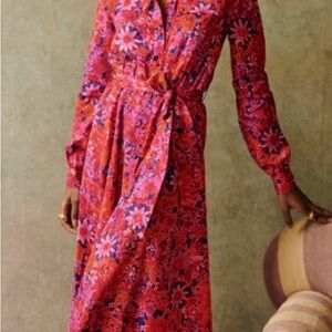 Sézane Lauretta Midi Dress - Fuchsia Floral - Size 36 (US 4)